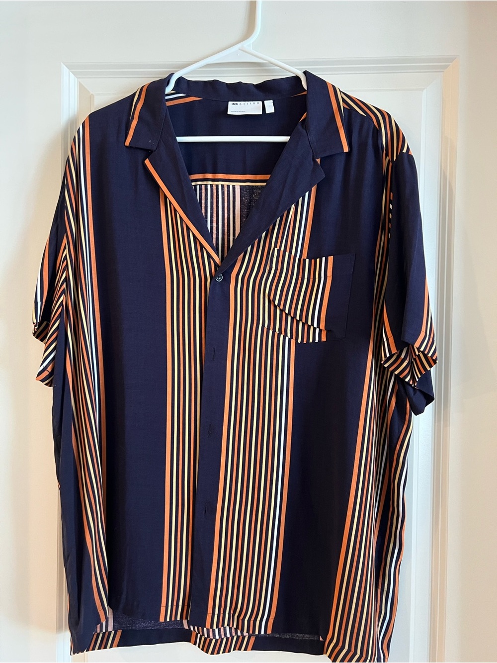 ASOS Men's Navy Stripe Short-Sleeve Button-Up Shirt